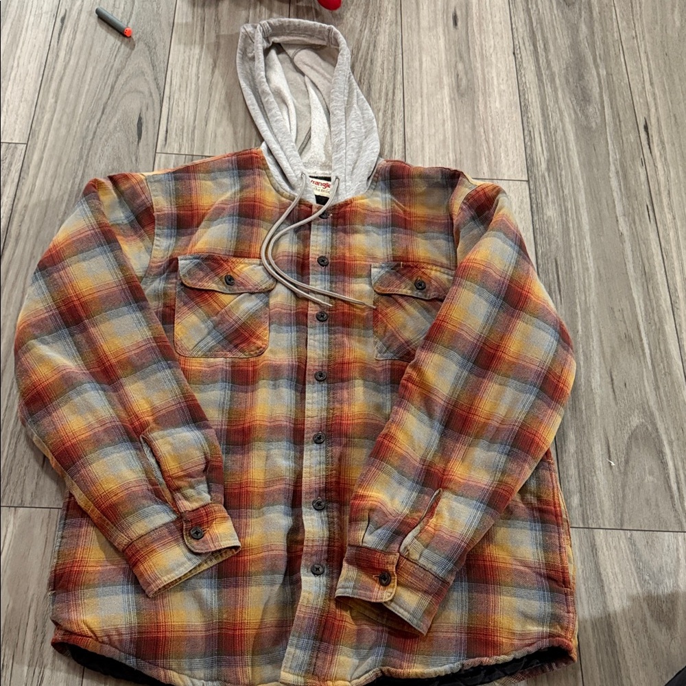 Plaid Hooded Flannel Shirt size large men’s